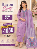 Lavender Rayon Embroidered Party Wear Suit with Dupatta