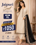 Cream Jaipuri Suit with Black Dupatta