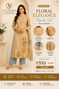 Beige Floral Printed Kurta Set with Dupatta