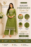 Olive Green Embroidered Kurta Set with Dupatta